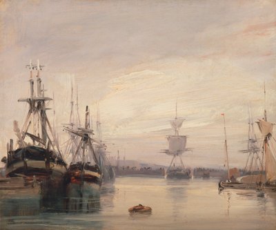 A French Harbour Scene by Richard Parkes circle of Bonington